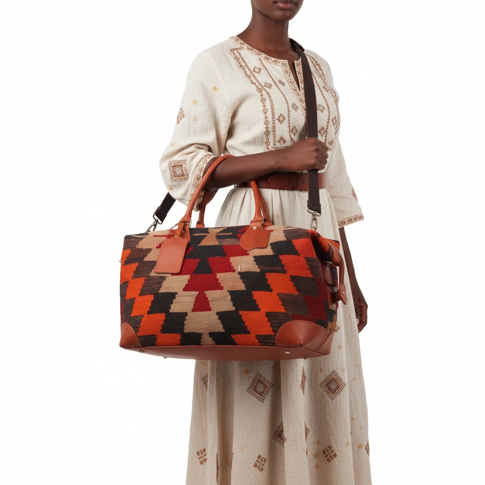 Mombasa Kilim Weekender Leather Bag | Travel Kilim Leather Bag | Overnight Kilim Leather Bag