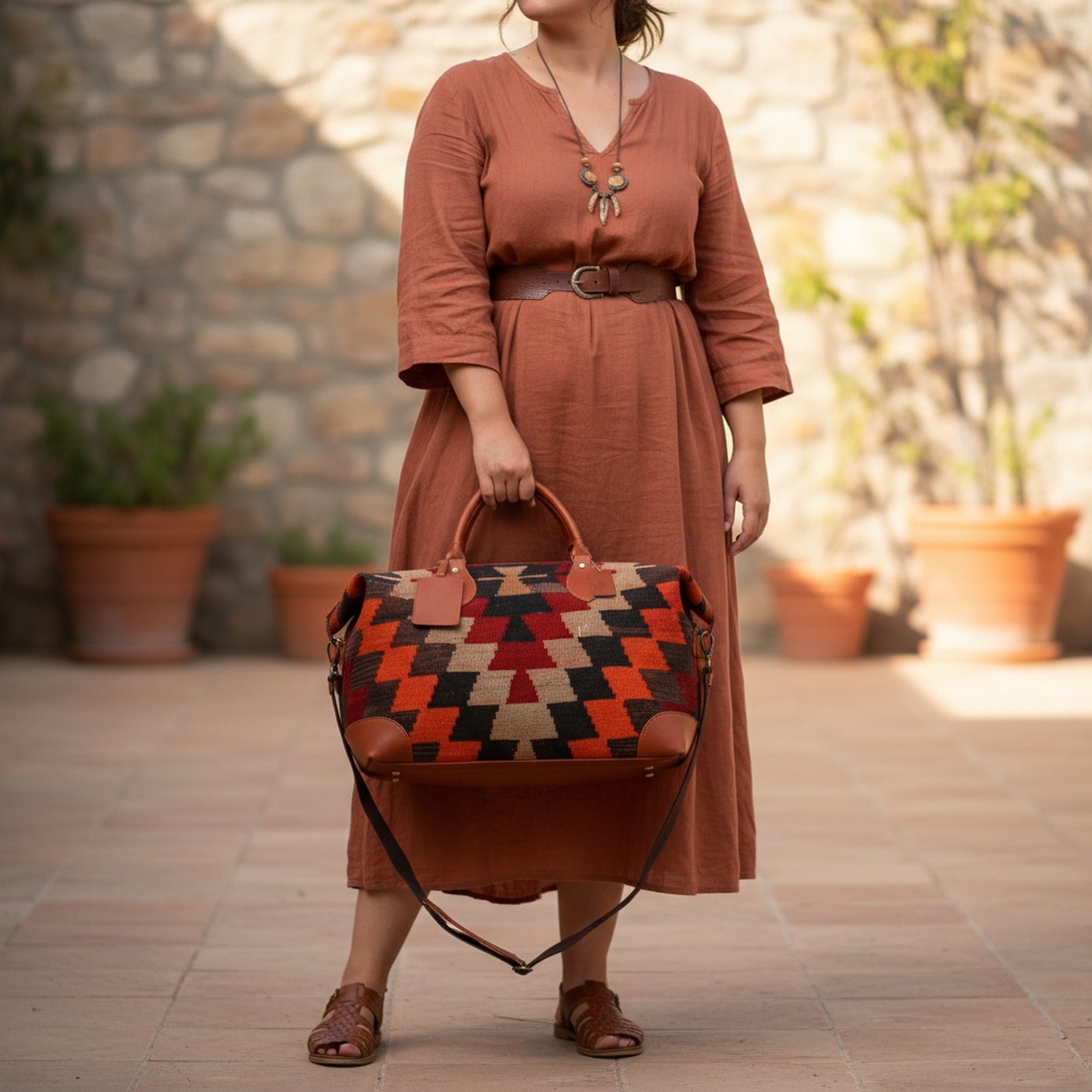 Mombasa Kilim Weekender Leather Bag | Travel Kilim Leather Bag | Overnight Kilim Leather Bag