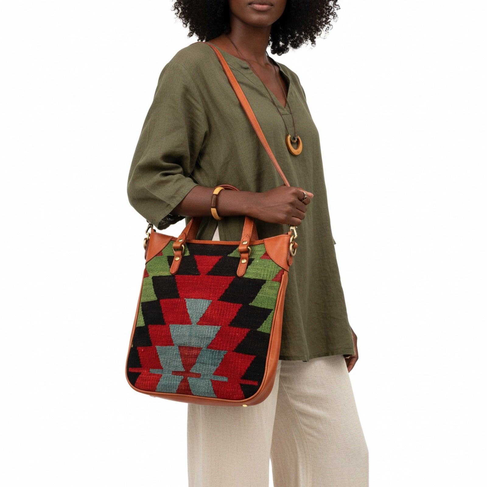 Safari Kilim Shoulder Leather Bag | Carryall Kilim Leather Bag | Everyday Kilim Leather Bag