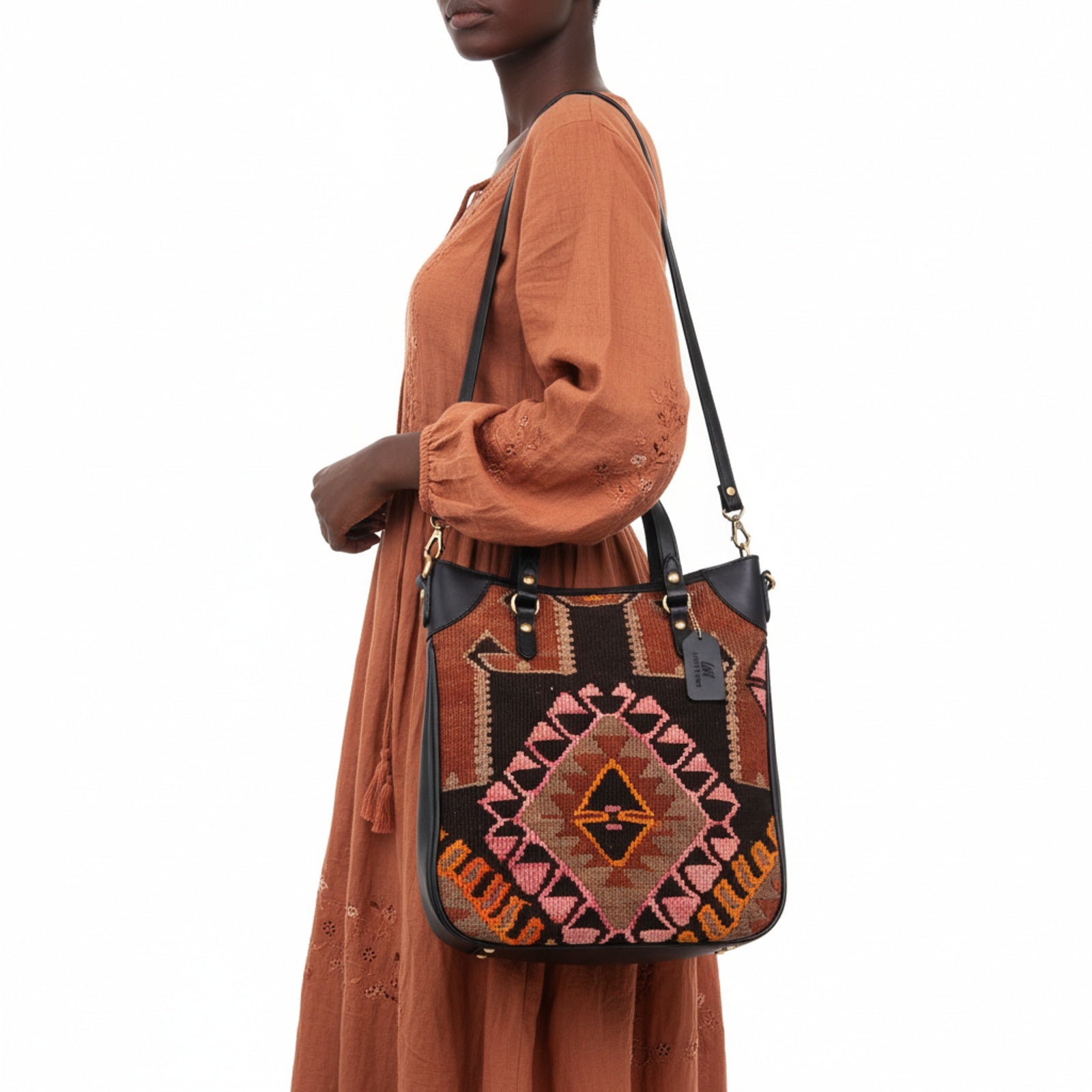 Fahari Kilim Shoulder Leather Bag | Carryall Kilim Leather Bag | Everyday Kilim Leather Bag