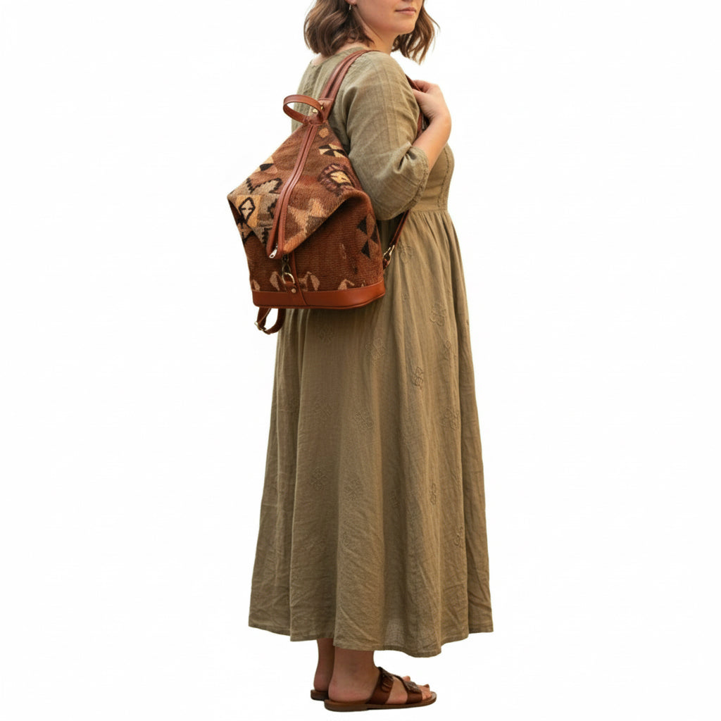 Zuri Kilim Backpack Leather Bag | Rucksack Kilim Leather Bag | Daypack Kilim Leather Bag