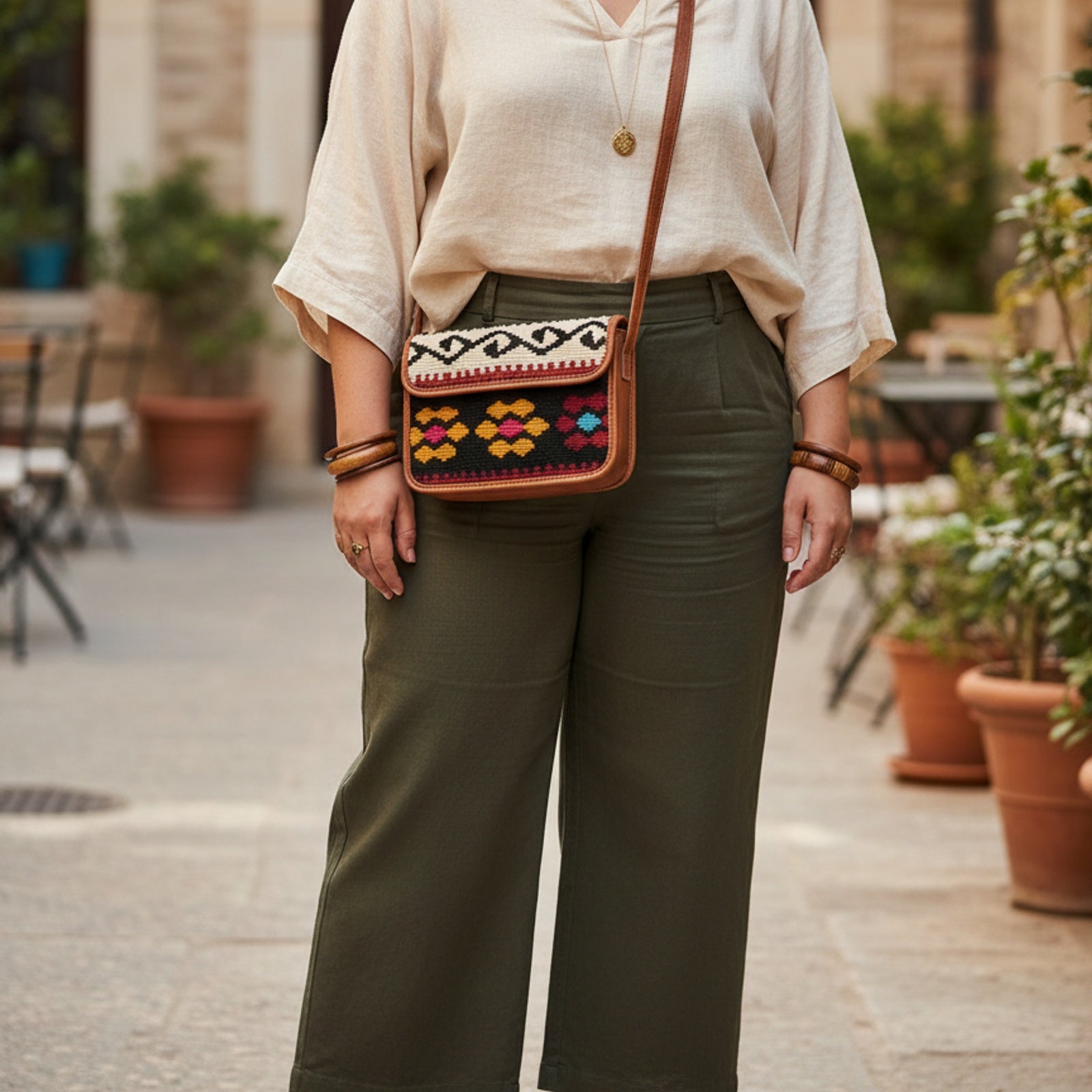 Layla Kilim Crossbody Leather Bag | Messenger Kilim Leather Bag | Courier Kilim Leather Bag