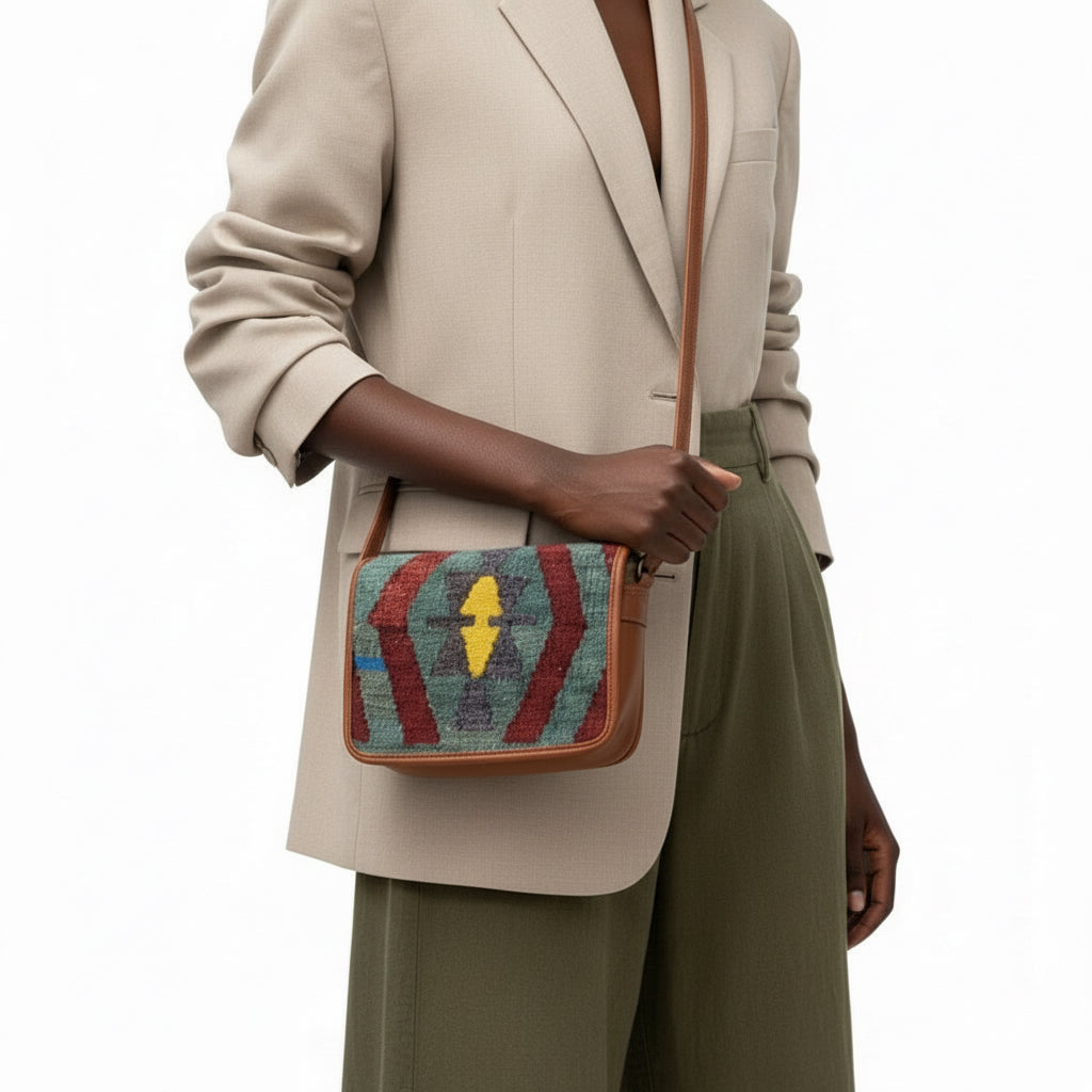 Rihla Kilim Crossbody Leather Bag | Messenger Kilim Leather Bag | Courier Kilim Leather Bag