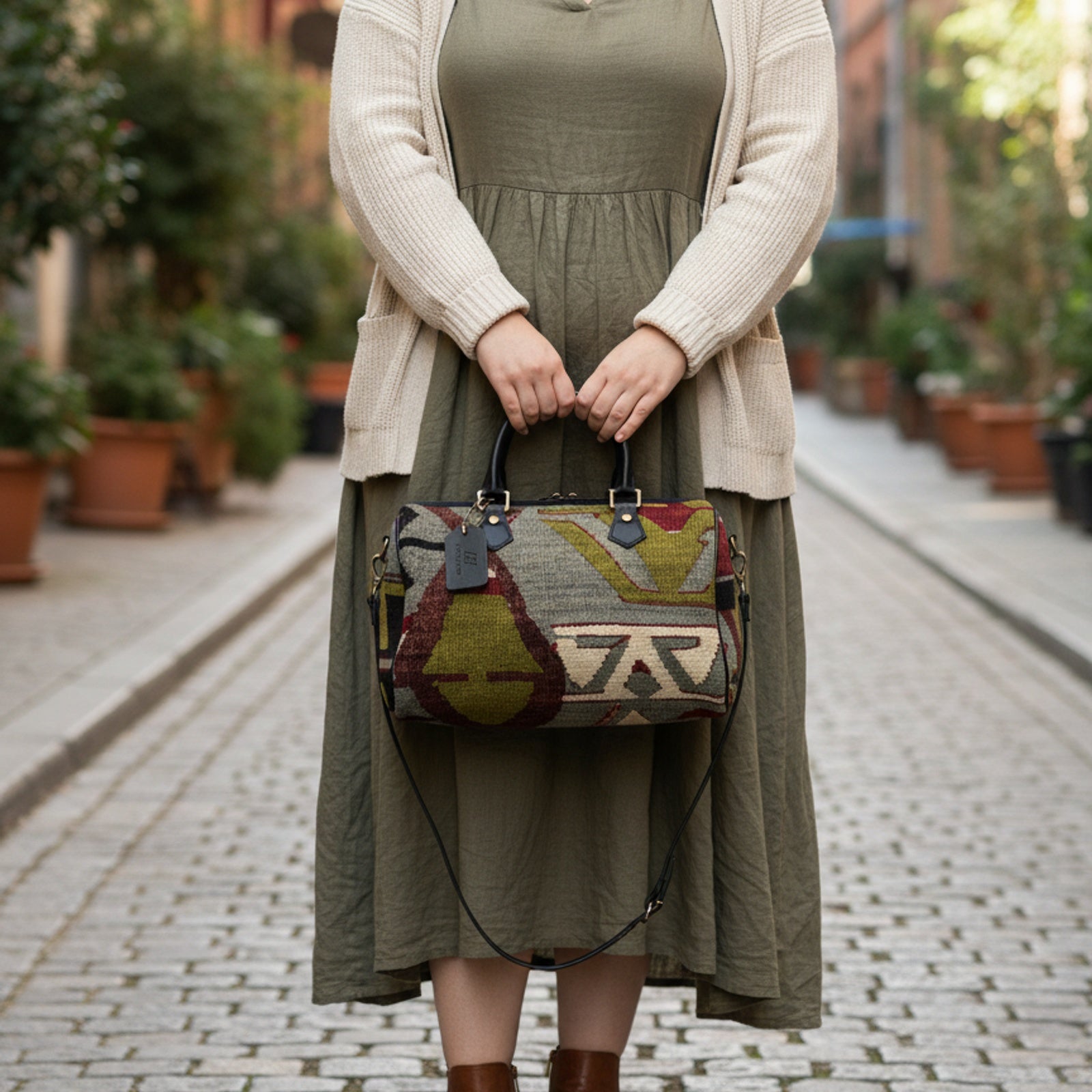 Asali Kilim Weekender Leather Bag | Travel Kilim Leather Bag | Overnight Kilim Leather Bag