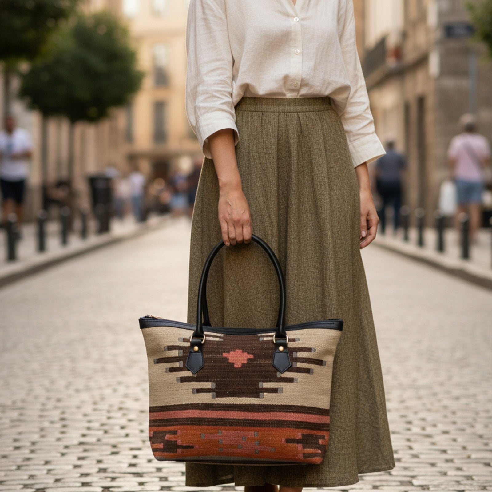 Fahari Kilim Tote Leather Bag | Shopper Kilim Leather Bag | Market Kilim Leather Bag