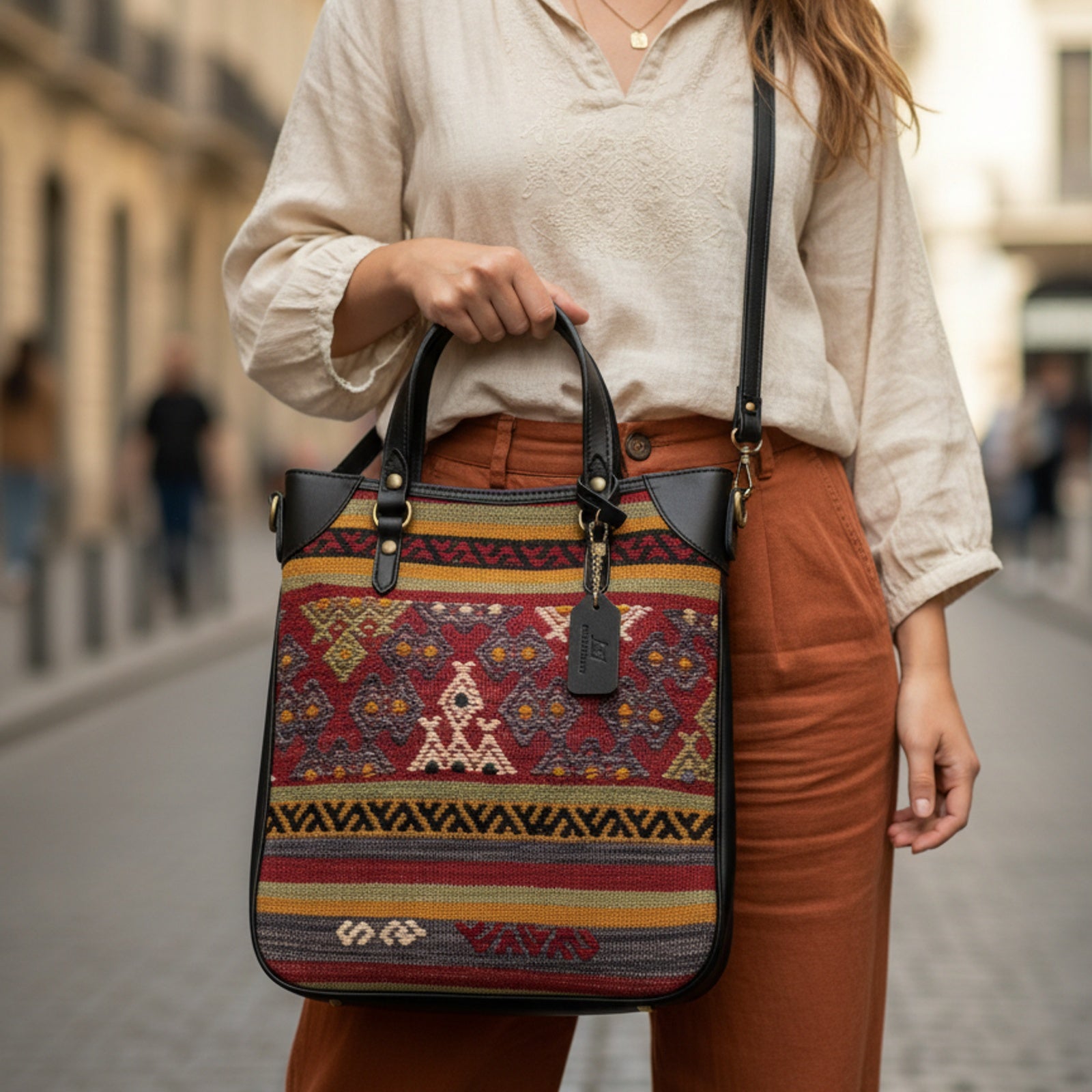 Amman Kilim Crossbody Leather Bag | Messenger Kilim Leather Bag | Courier Kilim Leather Bag