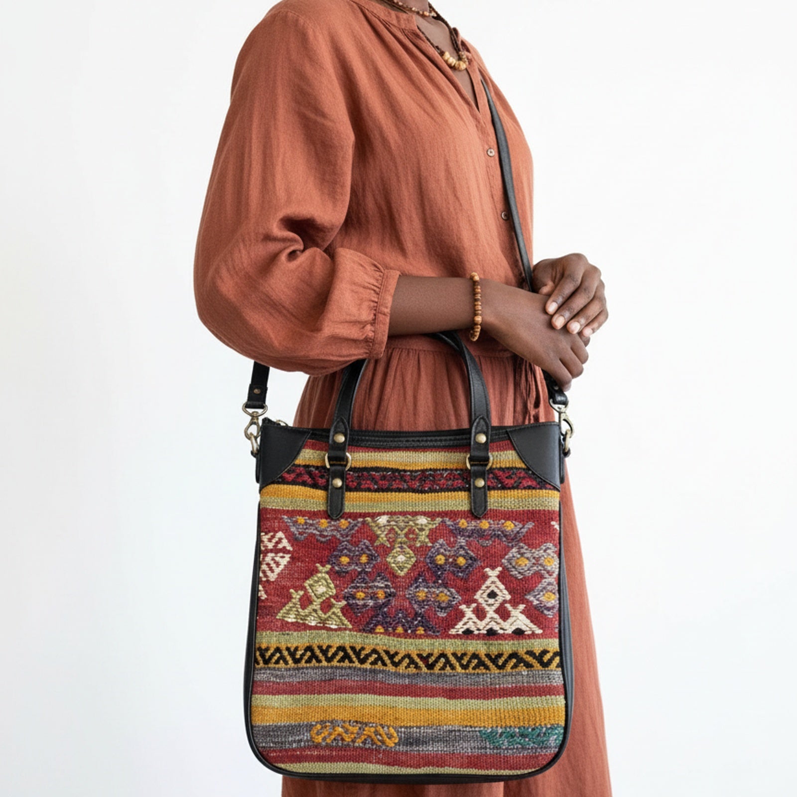 Amman Kilim Crossbody Leather Bag | Messenger Kilim Leather Bag | Courier Kilim Leather Bag
