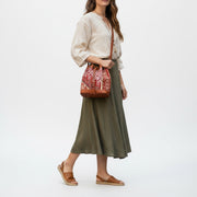 Aziza Kilim Bucket Leather Bag | Drawstring Bag Kilim Leather Bag | Cinch Bag Kilim Leather Bag