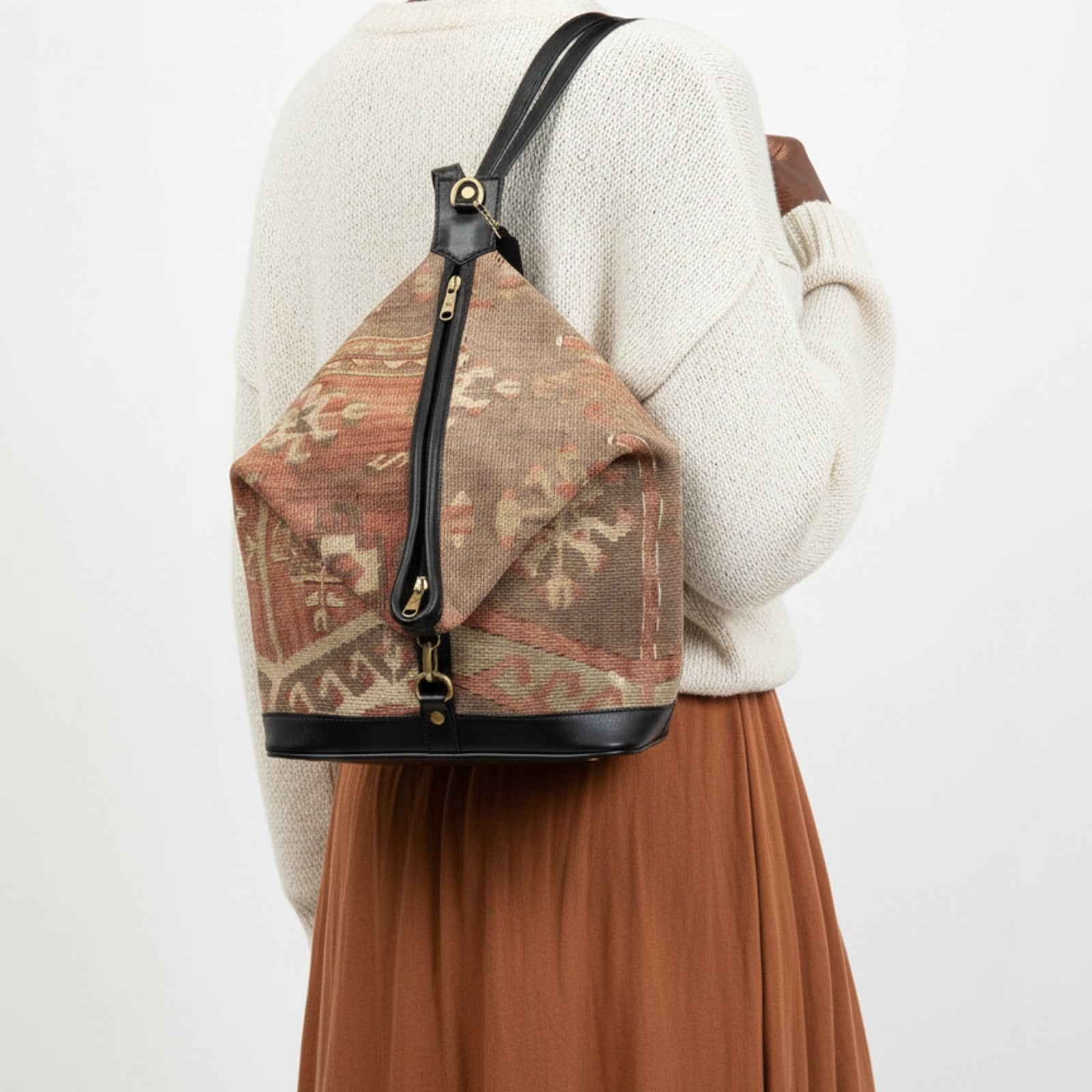 Taji Kilim Backpack Leather Bag | Rucksack Kilim Leather Bag | Daypack Kilim Leather Bag