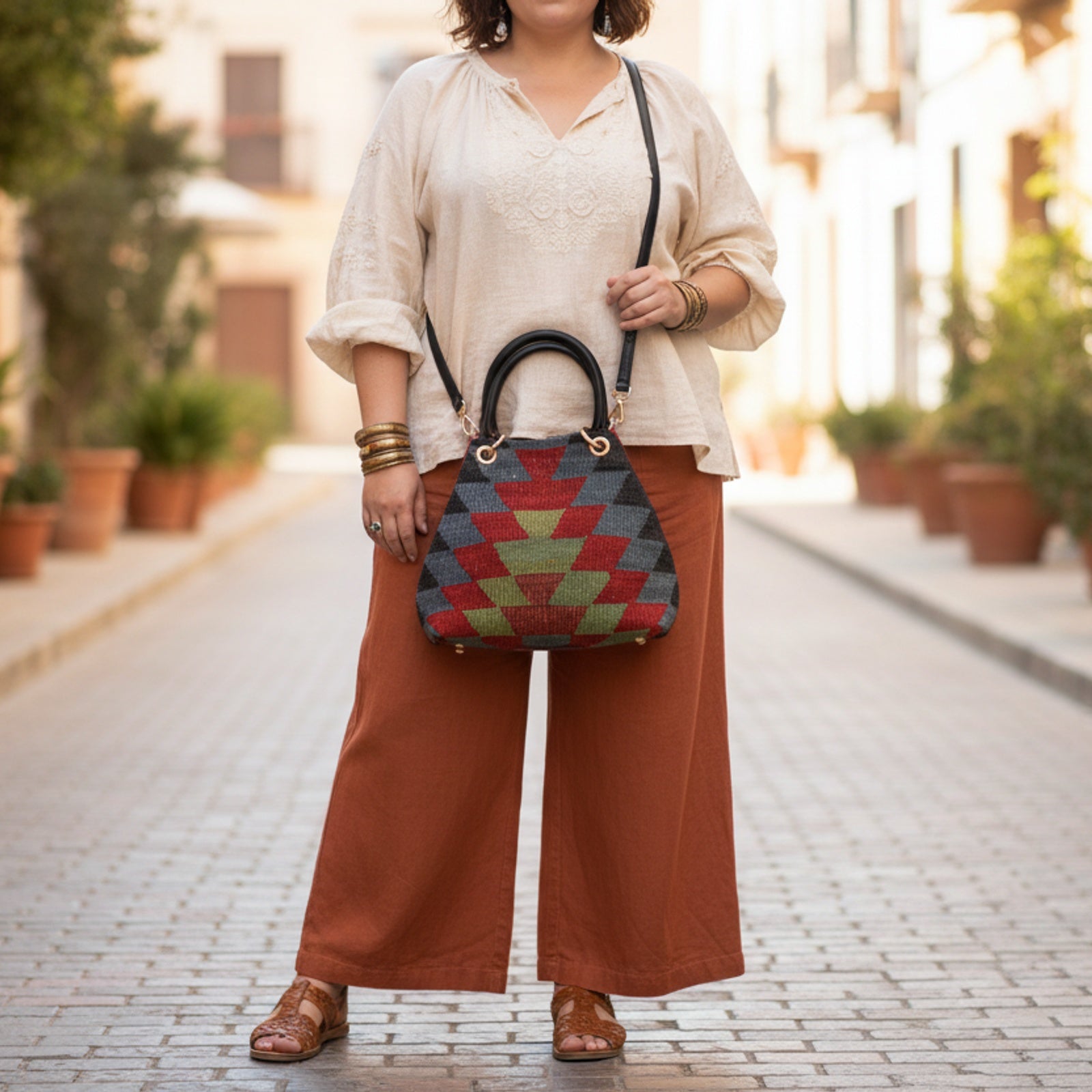 Girona Kilim Satchel Leather Bag