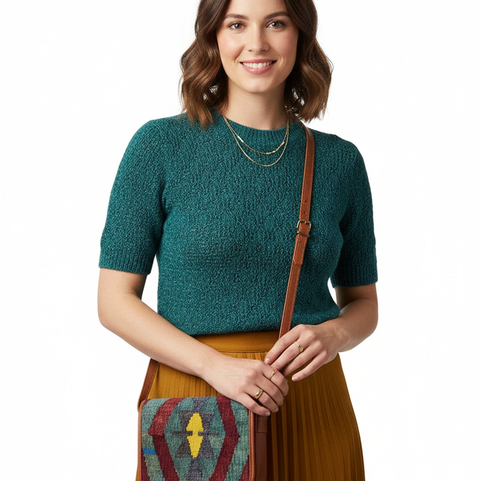 Rihla Kilim Crossbody Leather Bag | Messenger Kilim Leather Bag | Courier Kilim Leather Bag