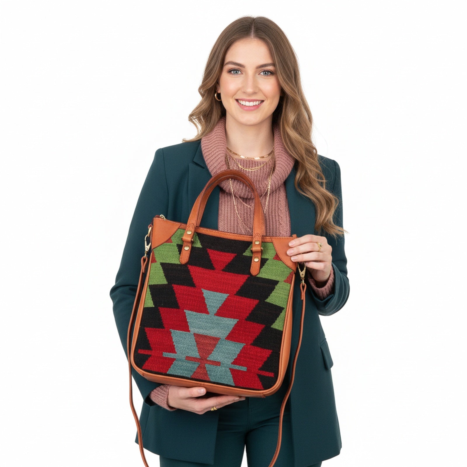 Safari Kilim Shoulder Leather Bag | Carryall Kilim Leather Bag | Everyday Kilim Leather Bag