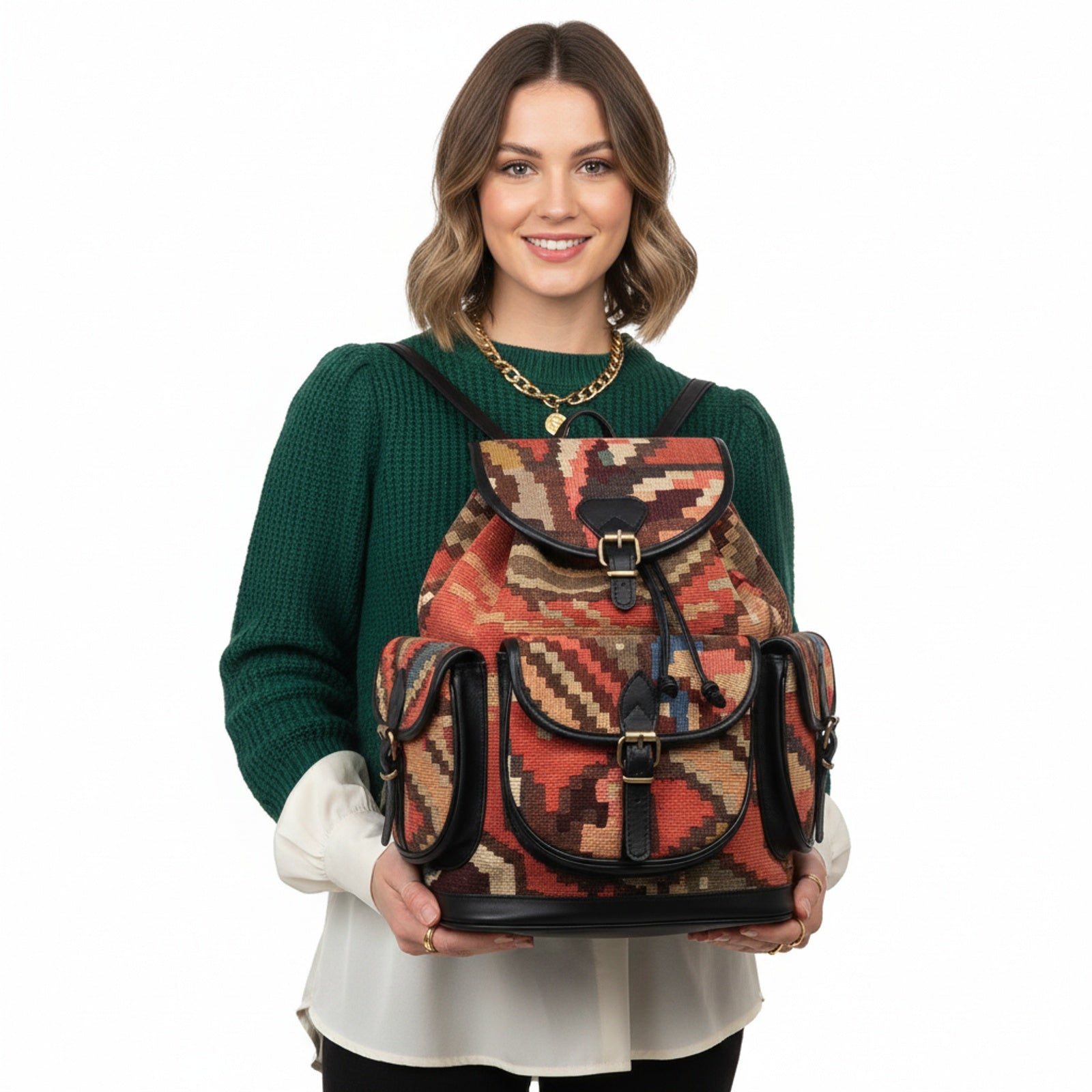 Sahara Kilim Backpack Leather Bag | Rucksack Kilim Leather Bag | Daypack Kilim Leather Bag