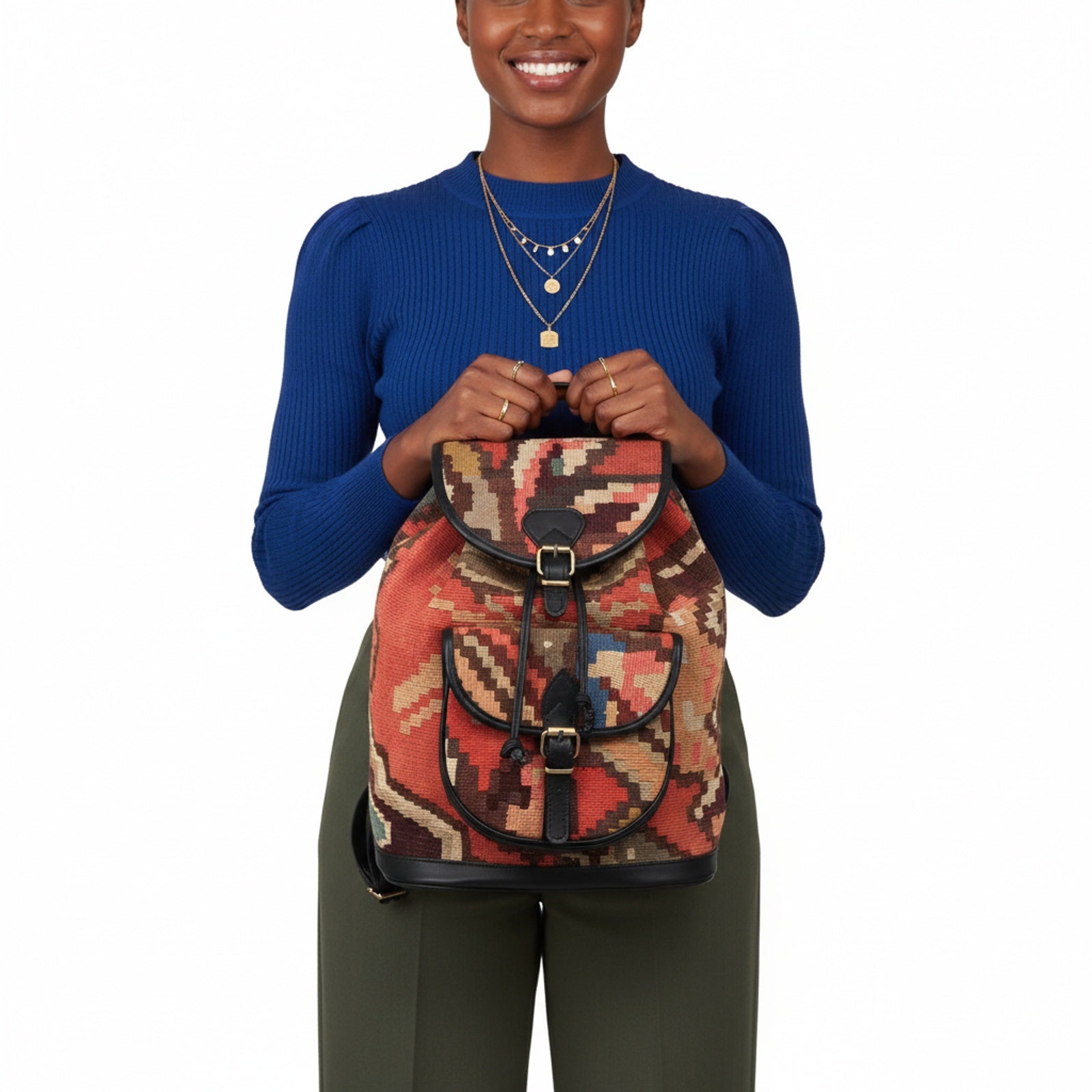 Sahara Kilim Backpack Leather Bag | Rucksack Kilim Leather Bag | Daypack Kilim Leather Bag