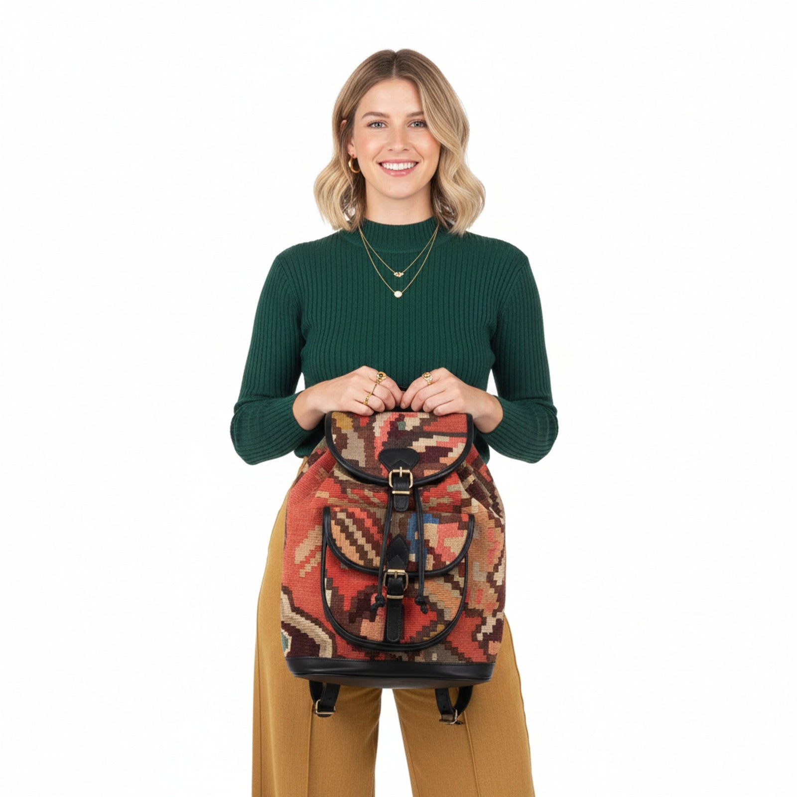Sahara Kilim Backpack Leather Bag | Rucksack Kilim Leather Bag | Daypack Kilim Leather Bag