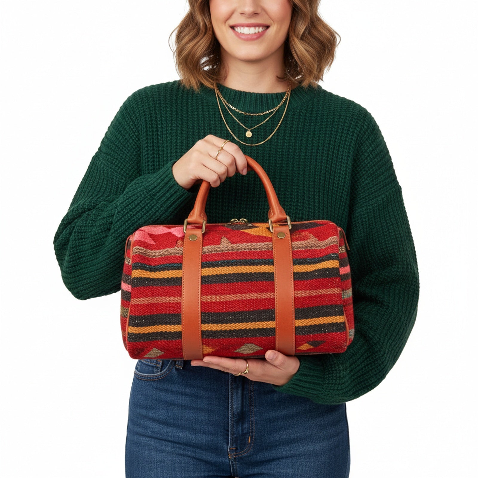 Sahara Kilim Weekender Leather Bag | Travel Kilim Leather Bag | Overnight Kilim Leather Bag