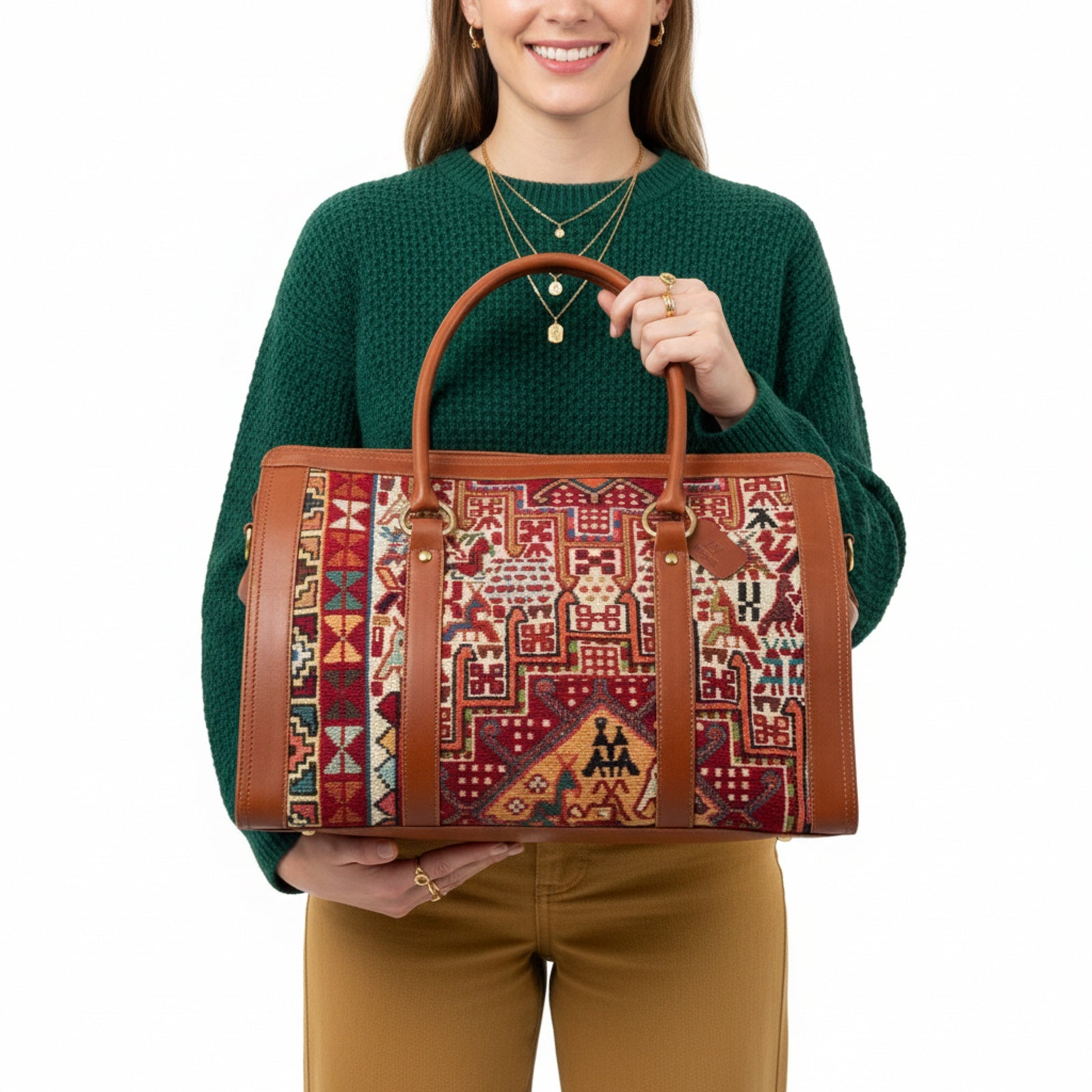 Santorini Kilim Shoulder Leather Bag | Carryall Kilim Leather Bag | Everyday Kilim Leather Bag