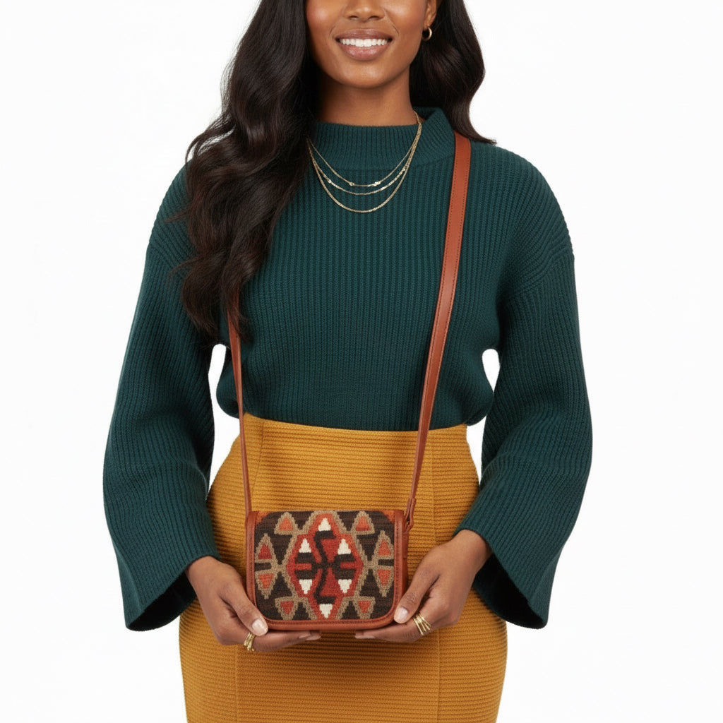 Savannah Kilim Crossbody Leather Bag | Messenger Kilim Leather Bag | Courier Kilim Leather Bag