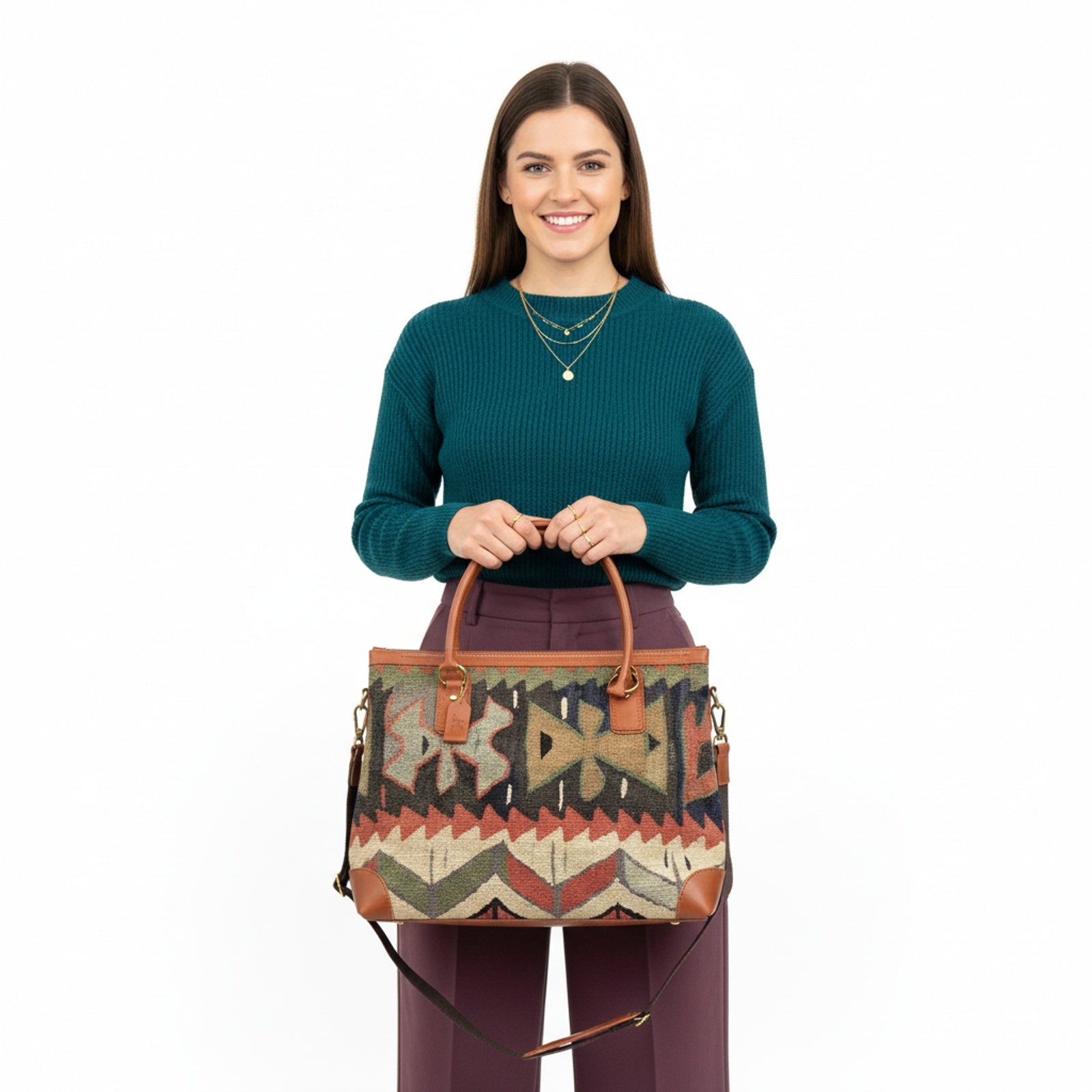 Selena Kilim Weekender Leather Bag | Travel Kilim Leather Bag | Overnight Kilim Leather Bag