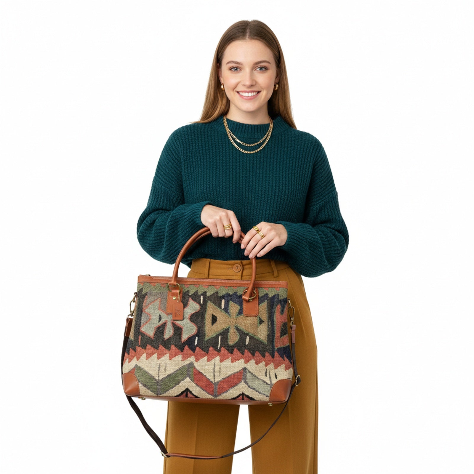 Selena Kilim Weekender Leather Bag | Travel Kilim Leather Bag | Overnight Kilim Leather Bag