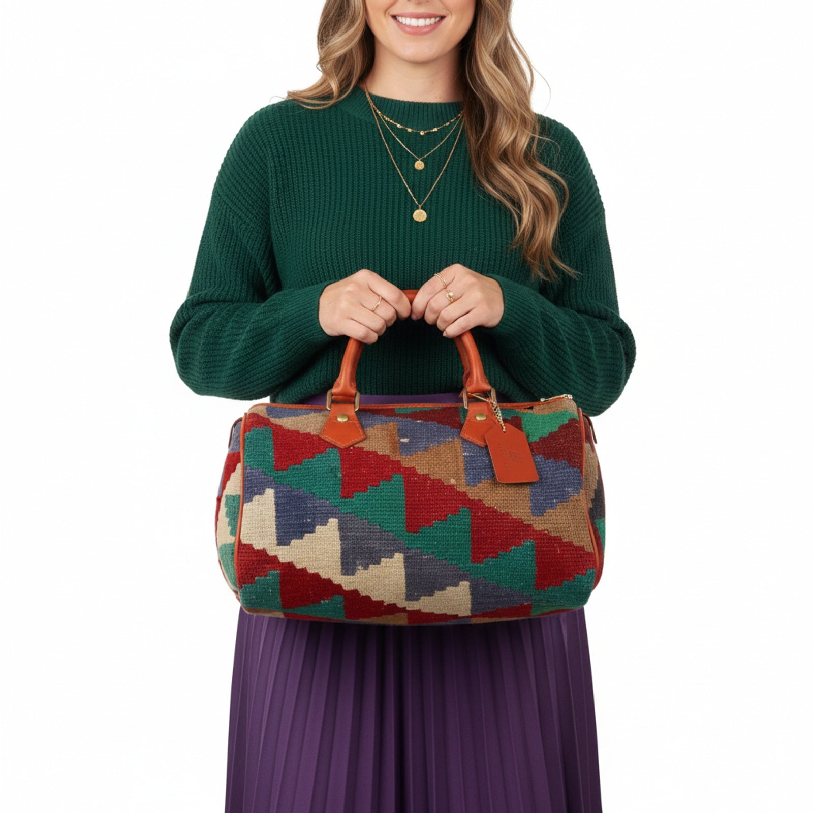 Serengeti Kilim Weekender Leather Bag | Travel Kilim Leather Bag | Overnight Kilim Leather Bag