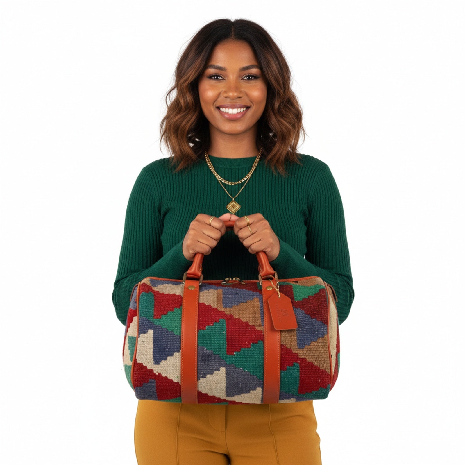 Serengeti Kilim Weekender Leather Bag | Travel Kilim Leather Bag | Overnight Kilim Leather Bag