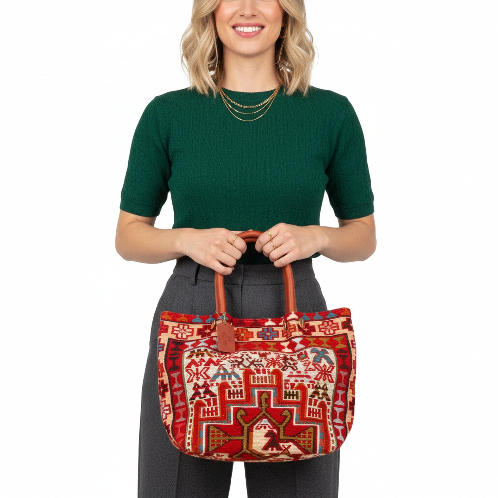 Siwa Kilim Shoulder Leather Bag | Carryall Kilim Leather Bag | Everyday Kilim Leather Bag