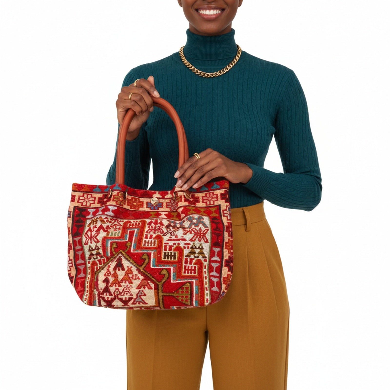 Siwa Kilim Shoulder Leather Bag | Carryall Kilim Leather Bag | Everyday Kilim Leather Bag