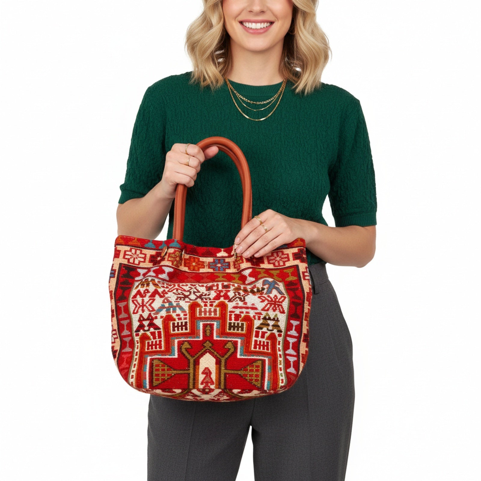 Siwa Kilim Shoulder Leather Bag | Carryall Kilim Leather Bag | Everyday Kilim Leather Bag