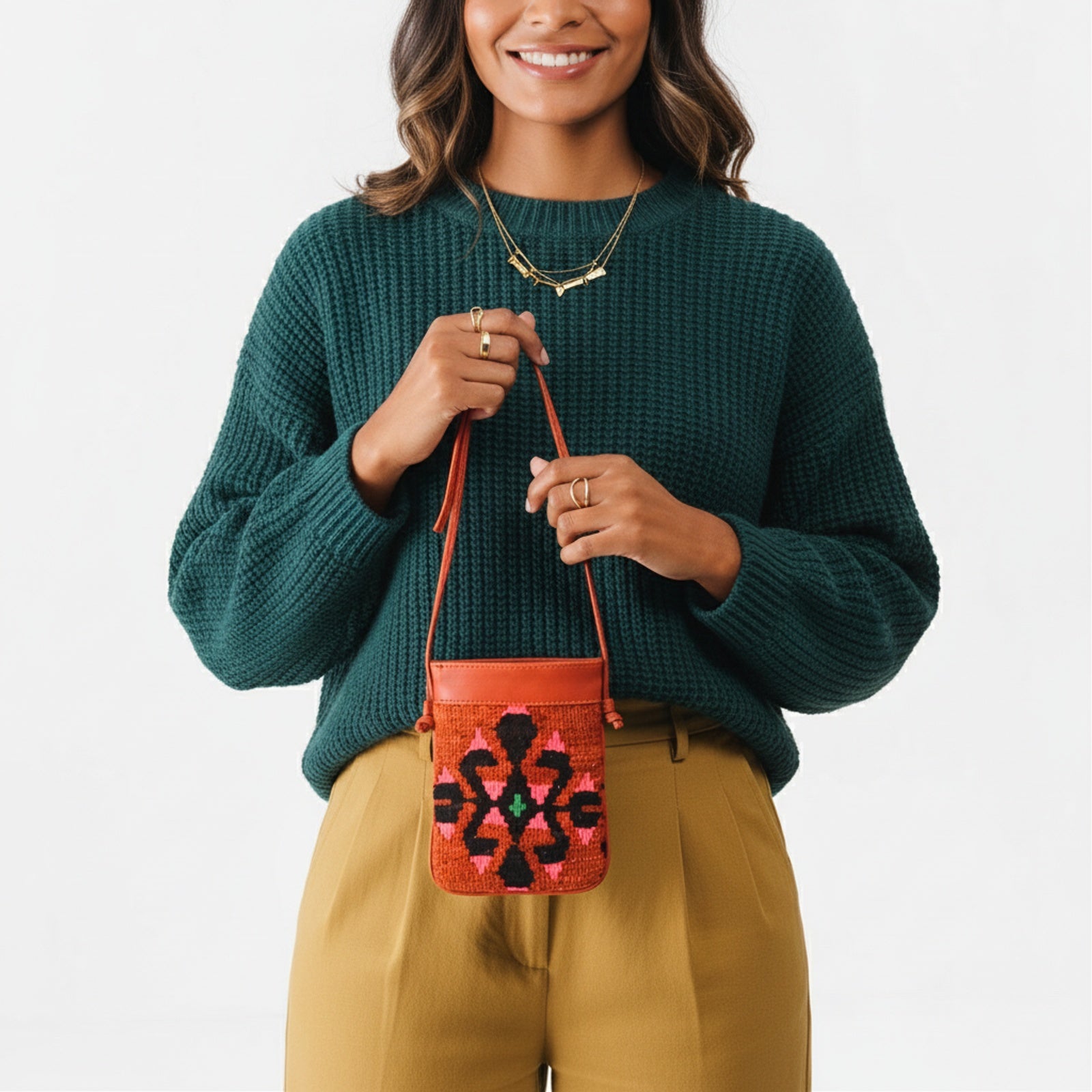 Tabriz Kilim Neck Leather Bag | Travel Pouch Kilim Leather Bag | Security Pouch Kilim Leather Bag