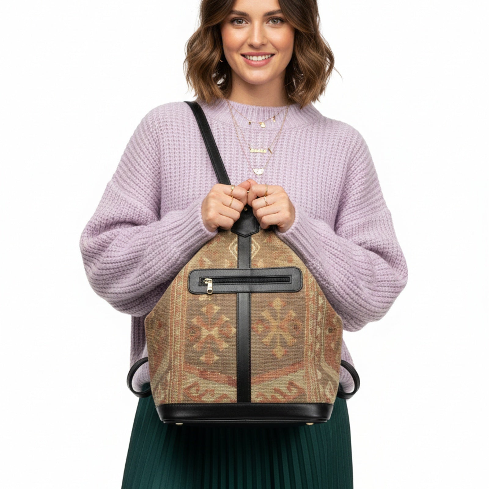 Taji Kilim Backpack Leather Bag | Rucksack Kilim Leather Bag | Daypack Kilim Leather Bag