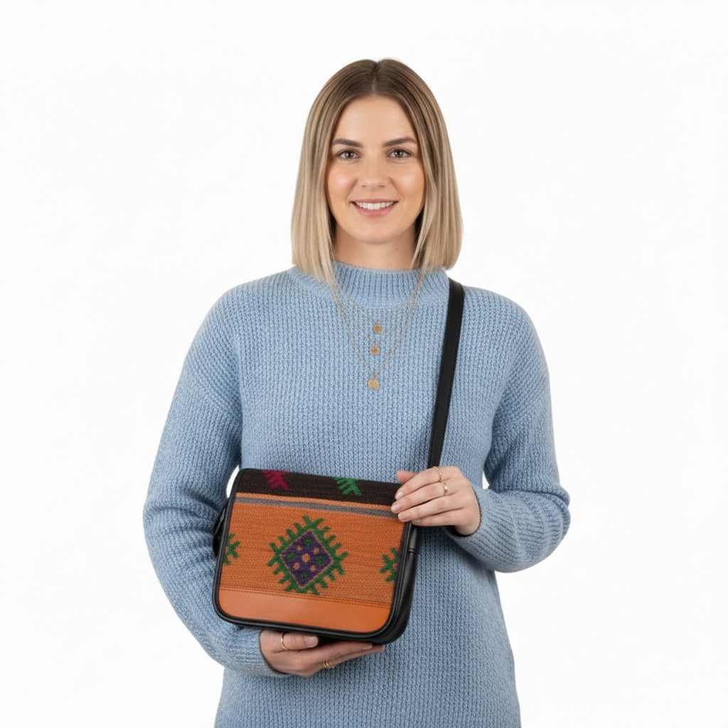 Talia Kilim Crossbody Leather Bag | Messenger Kilim Leather Bag | Courier Kilim Leather Bag
