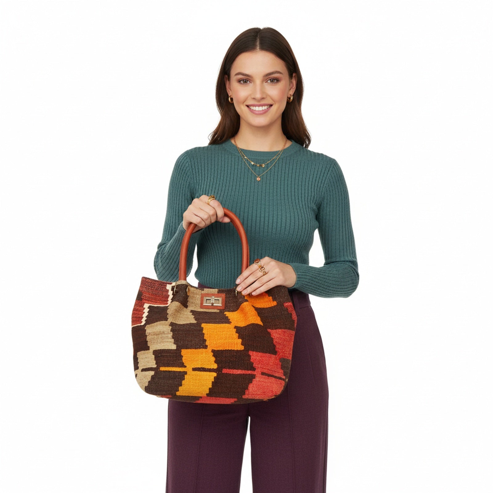 Valletta Kilim Shoulder Leather Bag | Carryall Kilim Leather Bag | Everyday Kilim Leather Bag