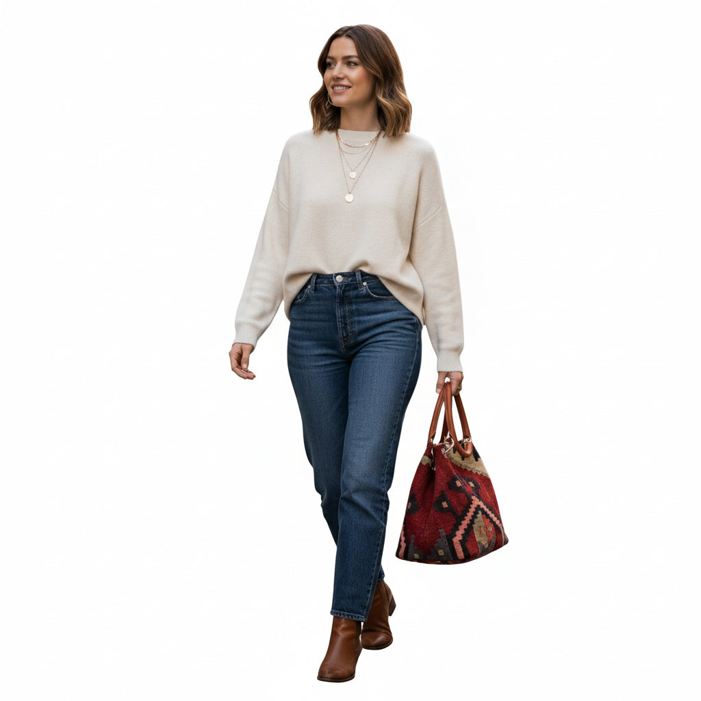 Serengeti Kilim Shoulder Leather Bag | Carryall Kilim Leather Bag | Everyday Kilim Leather Bag