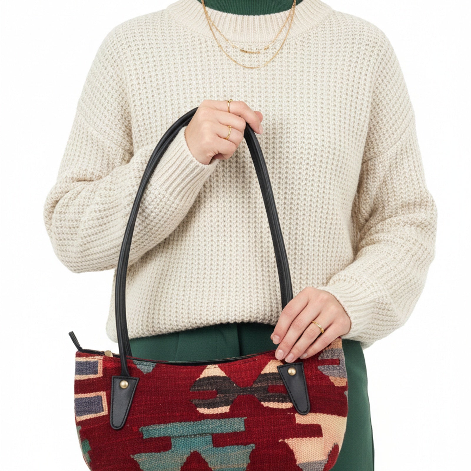 Vintage Kilim Shoulder Leather Bag | Carryall Kilim Leather Bag | Everyday Kilim Leather Bag