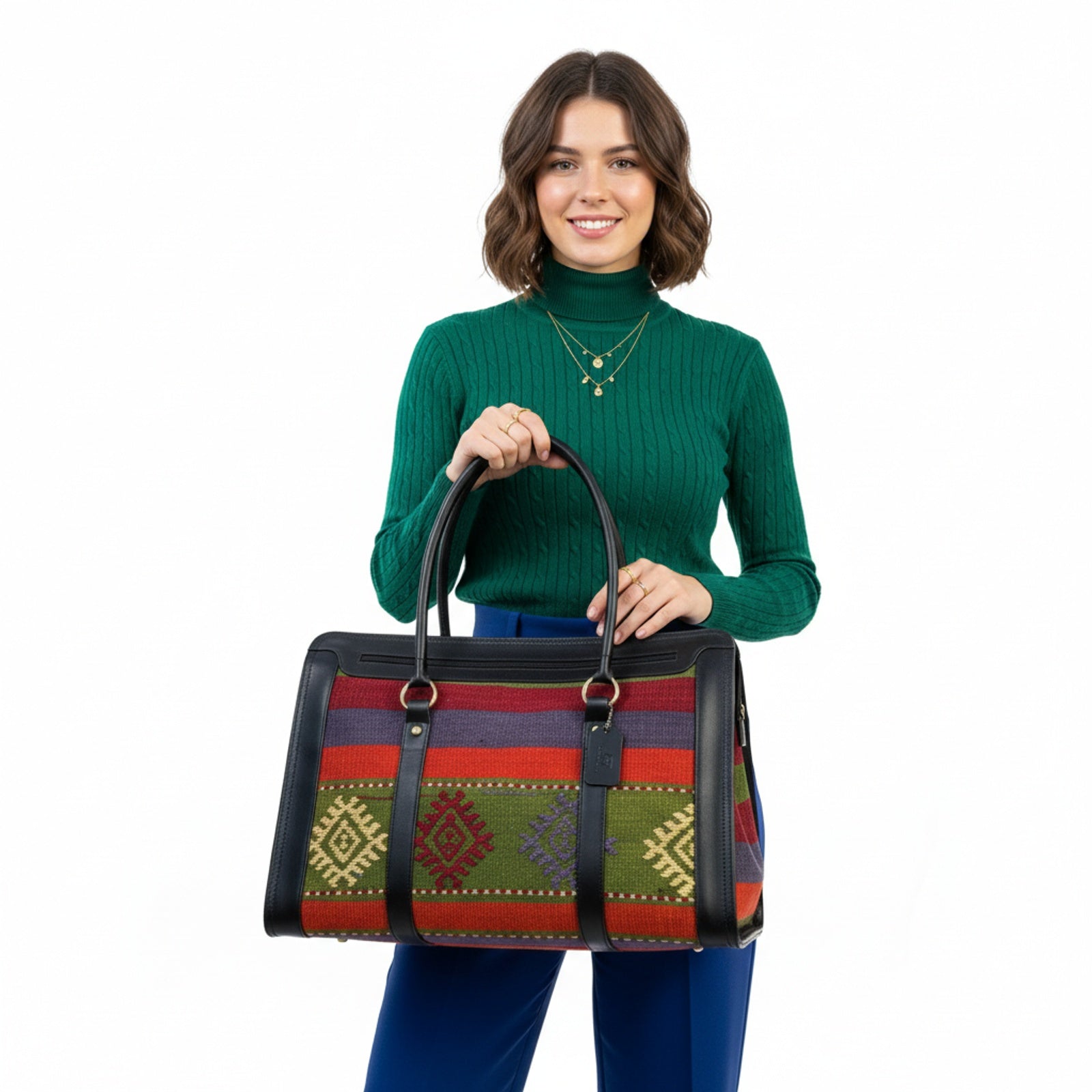 Zambezi Kilim Weekender Leather Bag | Carryall Kilim Leather Bag | Everyday Kilim Leather Bag