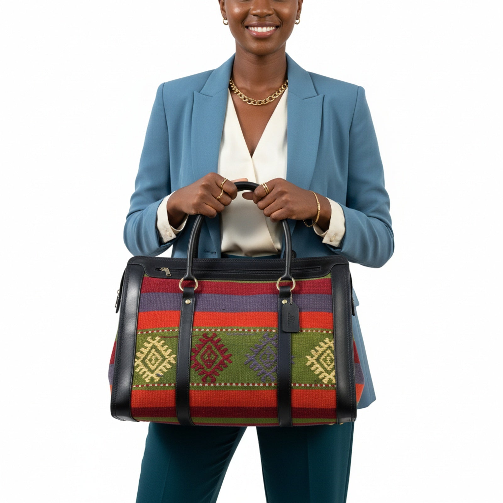 Zambezi Kilim Weekender Leather Bag | Carryall Kilim Leather Bag | Everyday Kilim Leather Bag