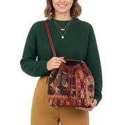 Zanzibar Kilim Bucket Leather Bag | Drawstring Bag Kilim Leather Bag | Cinch Bag Kilim Leather Bag
