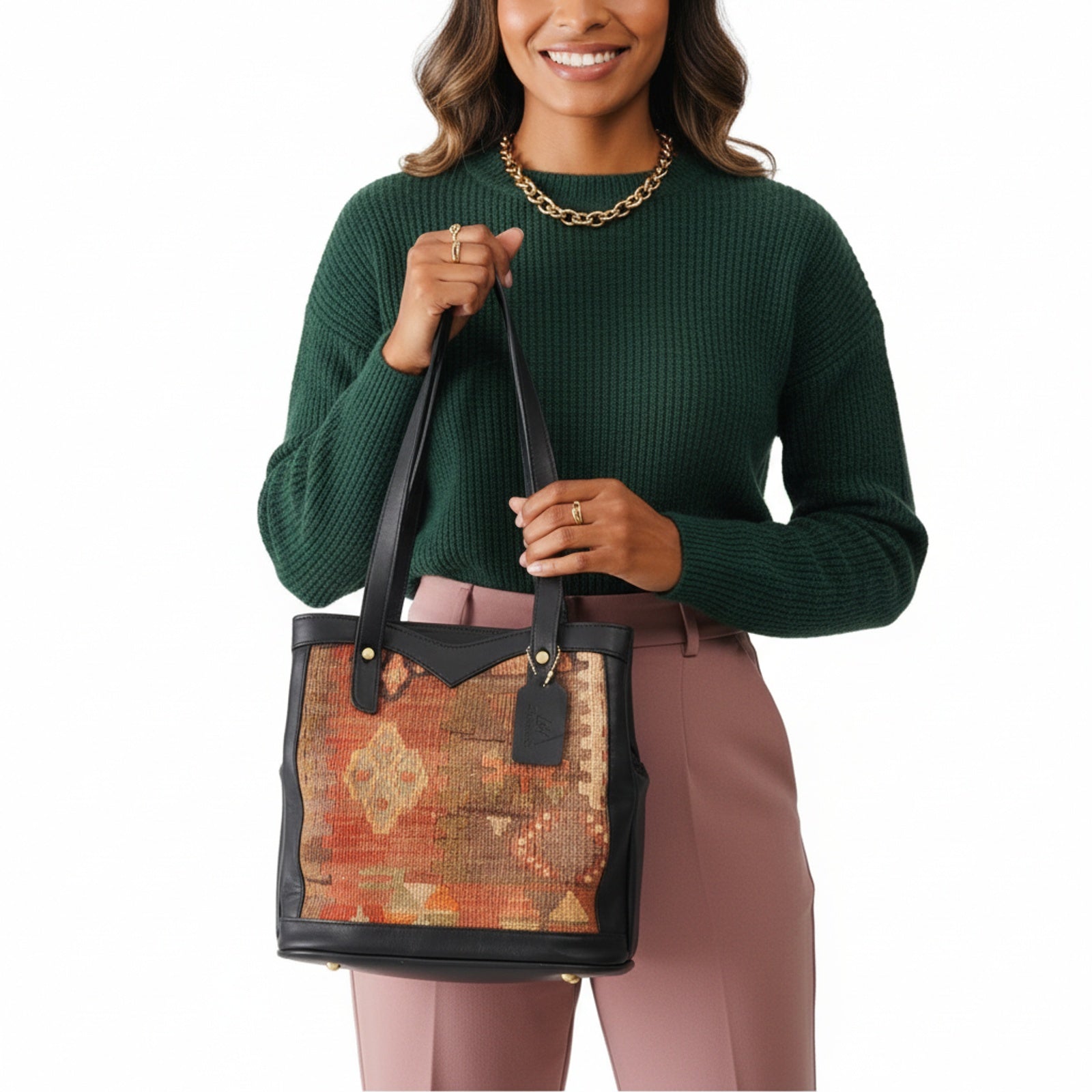 Zanzibar Kilim Shoulder Leather Bag | Carryall Kilim Leather Bag | Everyday Kilim Leather Bag