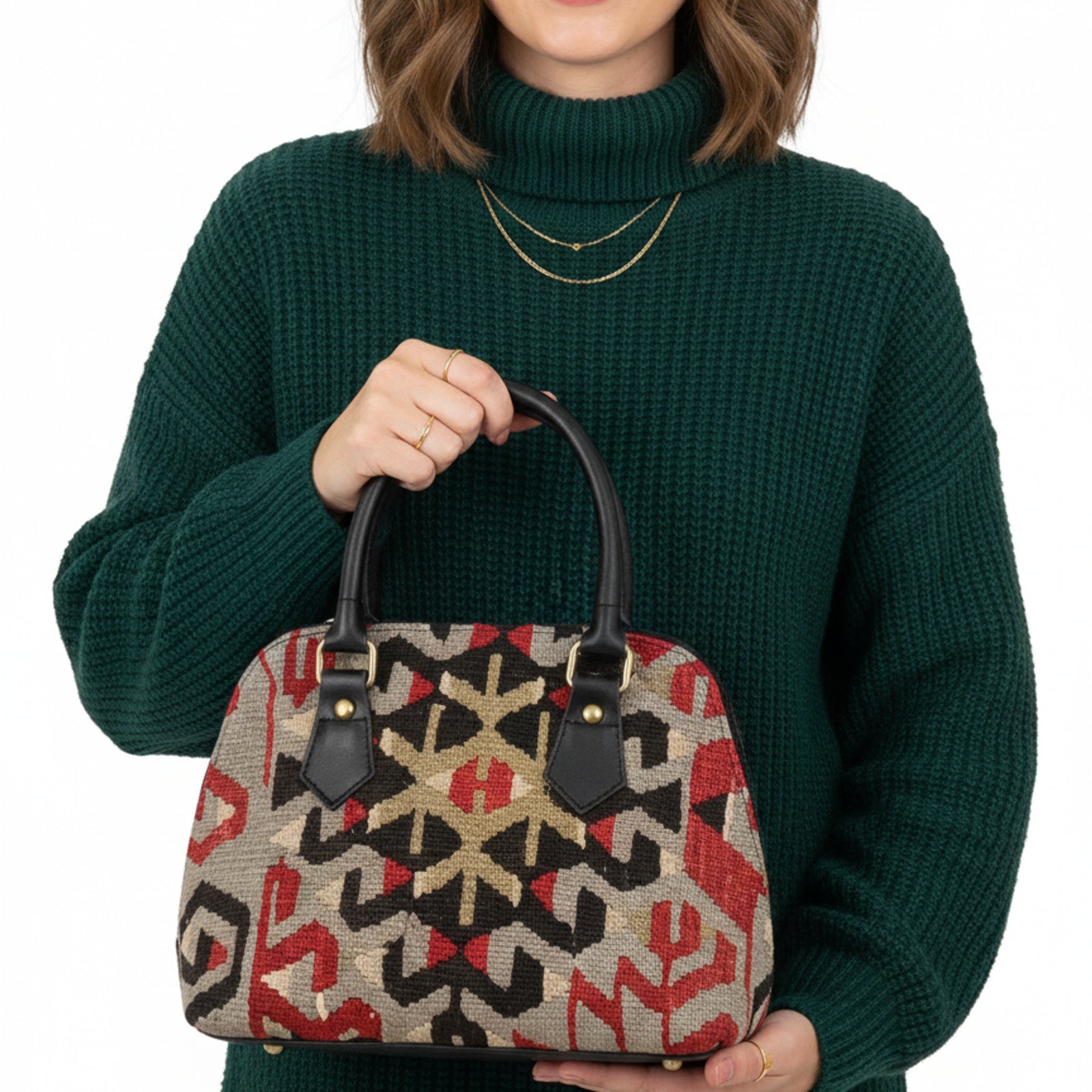 Zanzibar Kilim Shoulder Leather Bag | Carryall Kilim Leather Bag | Everyday Kilim Leather Bag