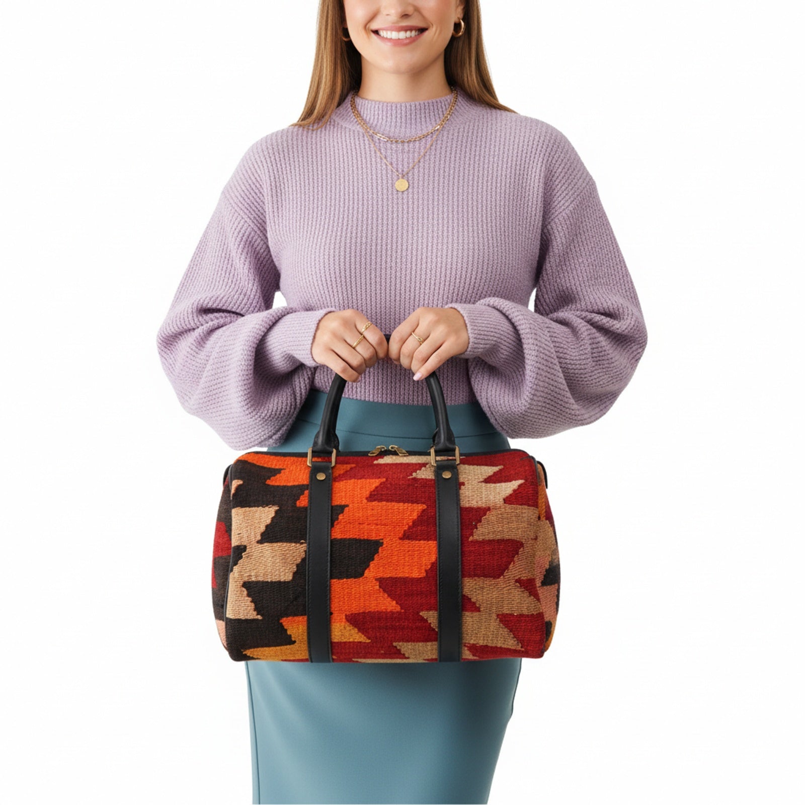 Zanzibar Kilim Weekender Leather Bag | Travel Kilim Leather Bag | Overnight Kilim Leather Bag